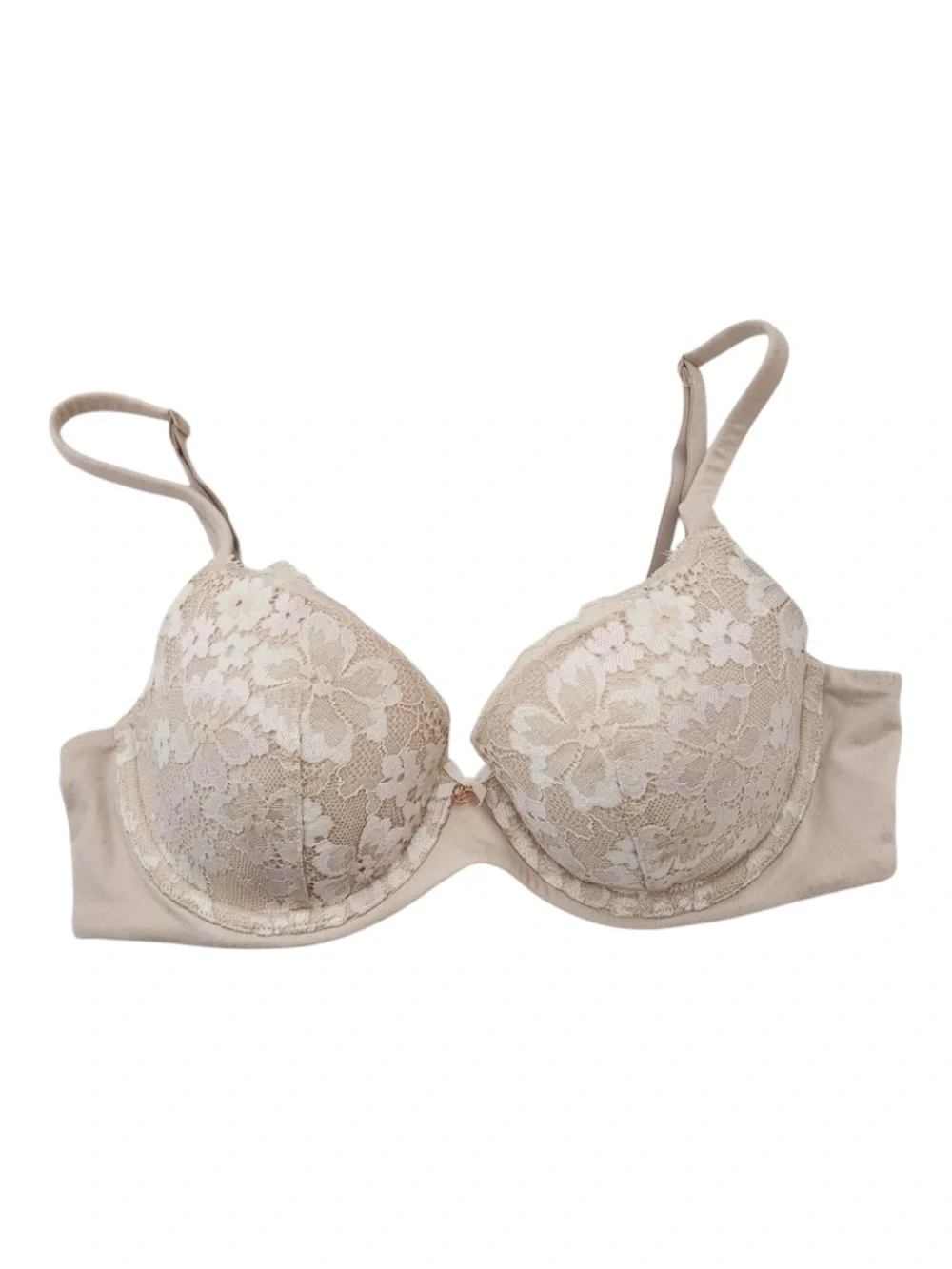 Victoria's Secret Demi Bra Beige Ivory Lace Mesh Underwire Lingerie Romantic 38B
